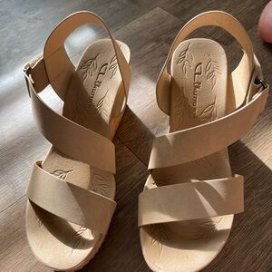 Tan Wedge Shoes with Straps
